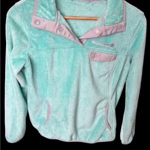 Free Country. Mint Green Cozy Fleece Pullover with Grey Trim